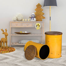 Load image into Gallery viewer, Yellow Modern Metal Storage Accent Table or Stool with Solid Wood Lid, Set of 2