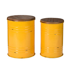Load image into Gallery viewer, Yellow Modern Metal Storage Accent Table or Stool with Solid Wood Lid, Set of 2
