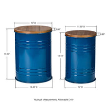 Load image into Gallery viewer, Navy Blue Modern Metal Storage Accent Table or Stool with Solid Wood Lid, Set of 2