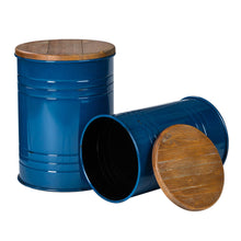 Load image into Gallery viewer, Navy Blue Modern Metal Storage Accent Table or Stool with Solid Wood Lid, Set of 2