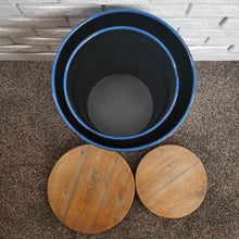Load image into Gallery viewer, Navy Blue Modern Metal Storage Accent Table or Stool with Solid Wood Lid, Set of 2