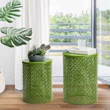 Load image into Gallery viewer, Set of 2 Green Metal Garden Stool or Plant Stand or Accent Table (Multi-functional)