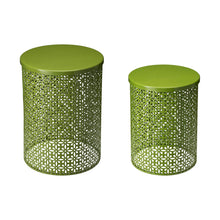 Load image into Gallery viewer, Set of 2 Green Metal Garden Stool or Plant Stand or Accent Table (Multi-functional)