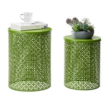 Load image into Gallery viewer, Set of 2 Green Metal Garden Stool or Plant Stand or Accent Table (Multi-functional)