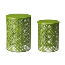 Load image into Gallery viewer, Set of 2 Green Metal Garden Stool or Plant Stand or Accent Table (Multi-functional)