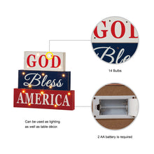 Load image into Gallery viewer, 11.75"L God Bless America Sign Wooden Patriotic Tiered Block with LED Lights