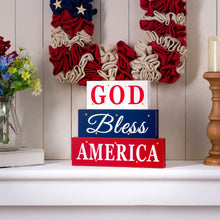 Load image into Gallery viewer, 11.75"L God Bless America Sign Wooden Patriotic Tiered Block with LED Lights