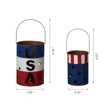 Load image into Gallery viewer, Metal Patriotic Bucket Lantern, Set of 2