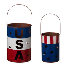 Load image into Gallery viewer, Metal Patriotic Bucket Lantern, Set of 2