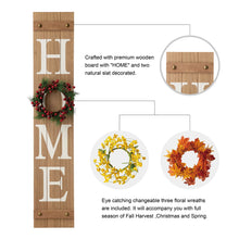 Load image into Gallery viewer, 42"H Wooden Brown HOME Porch Sign With 3 Interchangeable Wreathes(Spring/Fall/Christmas)