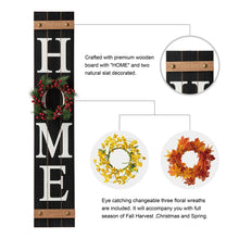 Load image into Gallery viewer, 42"H Wooden Black HOME Porch Sign With 3 Interchangeable Wreathes(Spring/Fall/Christmas)