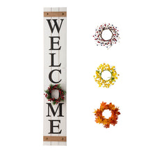 Load image into Gallery viewer, 60"H Wooden White WELCOME Porch Sign With 4 Interchangeable Wreathes(Spring/Patriotic/Fall/Christmas)