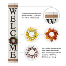 Load image into Gallery viewer, 60"H Wooden White WELCOME Porch Sign With 4 Interchangeable Wreathes(Spring/Patriotic/Fall/Christmas)