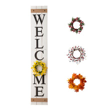 Load image into Gallery viewer, 60"H Wooden White WELCOME Porch Sign With 4 Interchangeable Wreathes(Spring/Patriotic/Fall/Christmas)