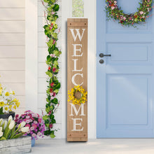 Load image into Gallery viewer, 60"H Wooden Brown WELCOME Porch Sign With 4 Interchangeable Wreathes(Spring/Patriotic/Fall/Christmas)