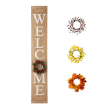 Load image into Gallery viewer, 60"H Wooden Brown WELCOME Porch Sign With 4 Interchangeable Wreathes(Spring/Patriotic/Fall/Christmas)