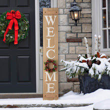 Load image into Gallery viewer, 60"H Wooden Brown WELCOME Porch Sign With 4 Interchangeable Wreathes(Spring/Patriotic/Fall/Christmas)
