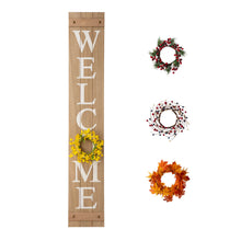 Load image into Gallery viewer, 60"H Wooden Brown WELCOME Porch Sign With 4 Interchangeable Wreathes(Spring/Patriotic/Fall/Christmas)