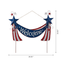 Load image into Gallery viewer, 36"L Welcome Metal Stars and Stripes Yard Stake
