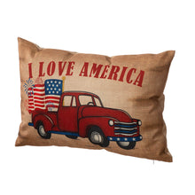 Load image into Gallery viewer, 18"L Faux Burlap Patriotic Truck Pillow