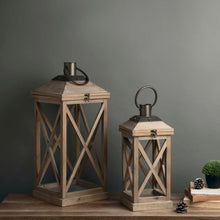Load image into Gallery viewer, Modern Farmhouse Wooden Lantern, Set of 2