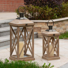 Load image into Gallery viewer, Modern Farmhouse Wooden Lantern, Set of 2