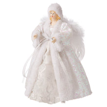 Load image into Gallery viewer, 12"H Christmas Angel Tree Topper With White Faux Fur Dress