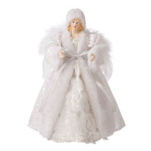 Load image into Gallery viewer, 12"H Christmas Angel Tree Topper With White Faux Fur Dress