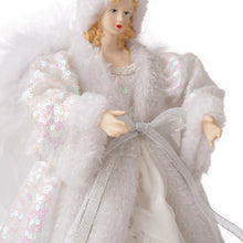 Load image into Gallery viewer, 12"H Christmas Angel Tree Topper With White Faux Fur Dress