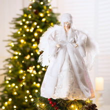 Load image into Gallery viewer, 16"H Christmas Angel Tree Topper With White Faux Fur Dress