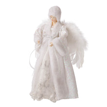 Load image into Gallery viewer, 16"H Christmas Angel Tree Topper With White Faux Fur Dress