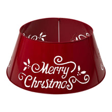 Load image into Gallery viewer, 26"D "Merry Christmas" Diecut Metal Tree Collar with Light String