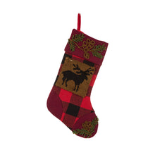Load image into Gallery viewer, Plaid Stocking With Rug Hooked Stocking(Reindeer& Bear),Set of 2