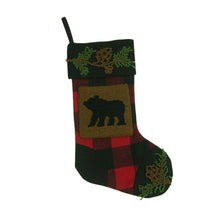 Load image into Gallery viewer, Plaid Stocking With Rug Hooked Stocking(Reindeer& Bear),Set of 2