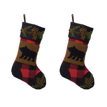 Load image into Gallery viewer, 2PK Plaid Stocking w/Rug Hooked (Bear)