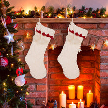 Load image into Gallery viewer, 22"L Knitted Polyester White Christmas Stocking With Red Trim & Pompom Set of 2