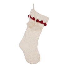 Load image into Gallery viewer, 22"L Knitted Polyester White Christmas Stocking With Red Trim & Pompom Set of 2