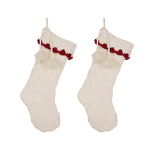 Load image into Gallery viewer, 22"L Knitted Polyester White Christmas Stocking With Red Trim & Pompom Set of 2