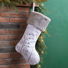 Load image into Gallery viewer, 21"L White Fleece with Christmas Tree and Snowflake Stocking