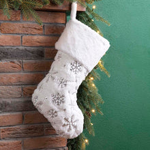 Load image into Gallery viewer, 21"L White Plush with Snowflake Christmas Stocking