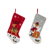Load image into Gallery viewer, Reindeer & Fox Hooked Stocking, Set of 2
