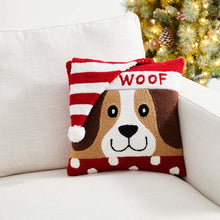 Load image into Gallery viewer, 14"L Hooked 3D Dog Woof Throw Pillow