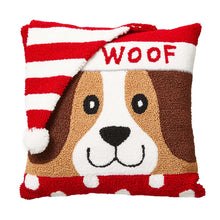Load image into Gallery viewer, 14"L Hooked 3D Dog Woof Throw Pillow