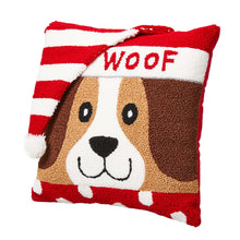 Load image into Gallery viewer, 14"L Hooked 3D Dog Woof Throw Pillow