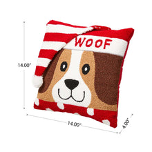 Load image into Gallery viewer, 14"L Hooked 3D Dog Woof Throw Pillow