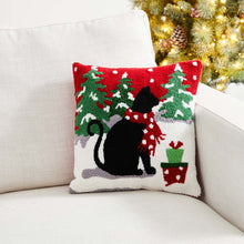 Load image into Gallery viewer, 14"L Hooked Christmas Cat Throw Pillow