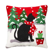 Load image into Gallery viewer, 14"L Hooked Christmas Cat Throw Pillow