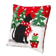 Load image into Gallery viewer, 14"L Hooked Christmas Cat Throw Pillow