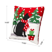 Load image into Gallery viewer, 14"L Hooked Christmas Cat Throw Pillow
