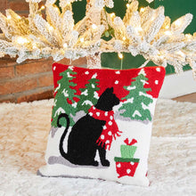 Load image into Gallery viewer, 14"L Hooked Christmas Cat Throw Pillow